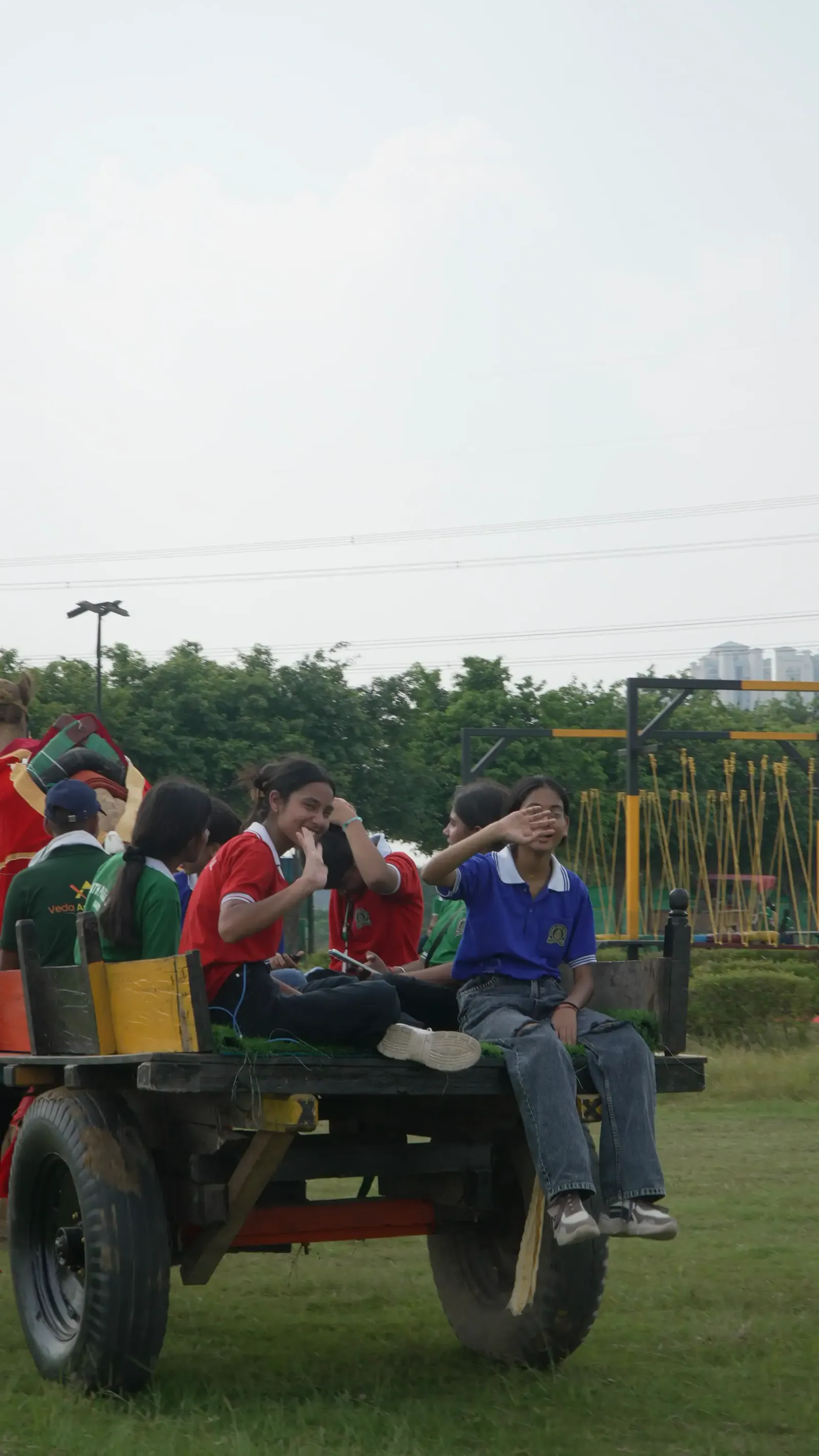 Riding the mechanical bull at Veda Adventures Park Noida