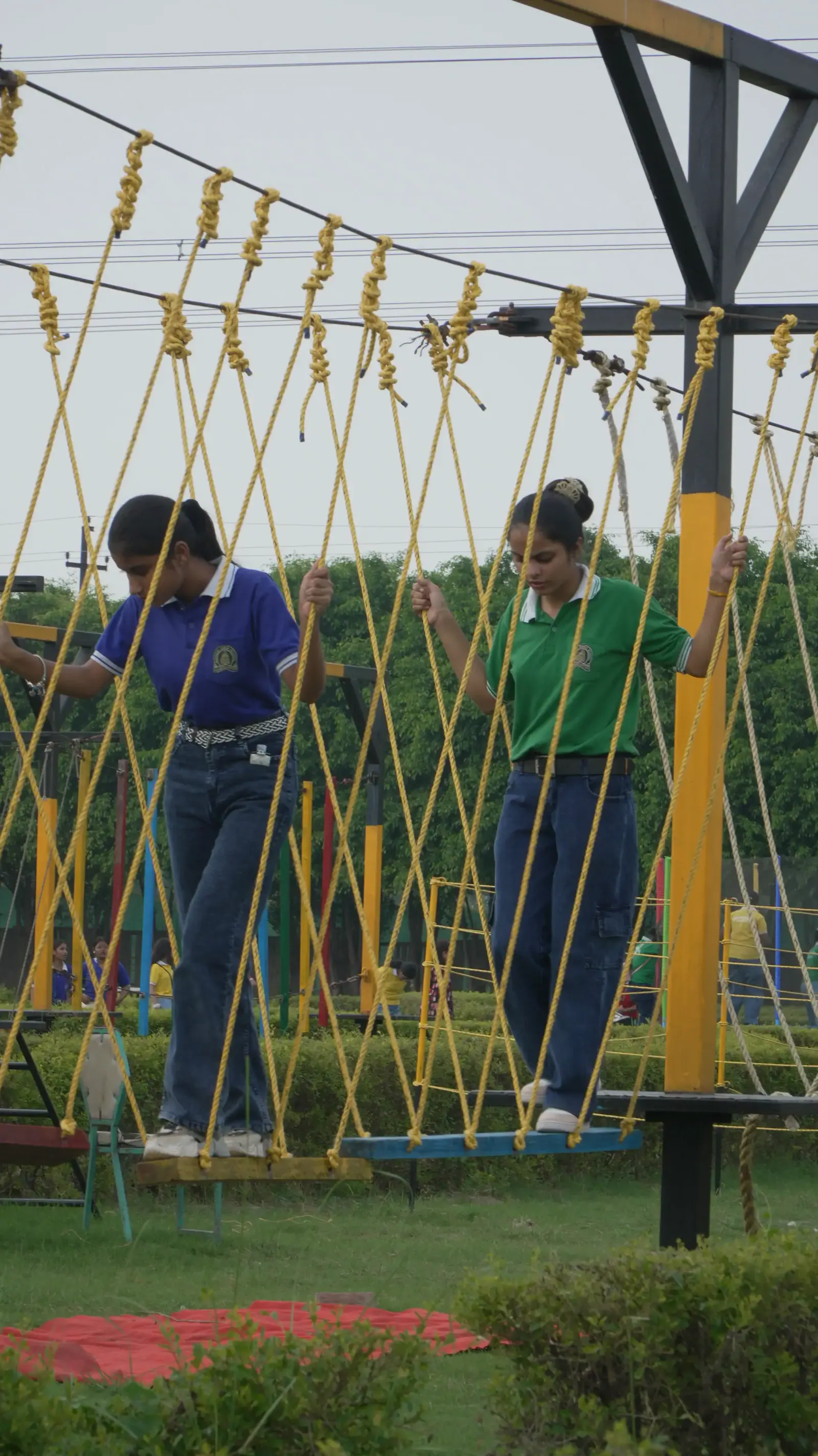 Group taking on the commando net obstacle at Veda Adventures
