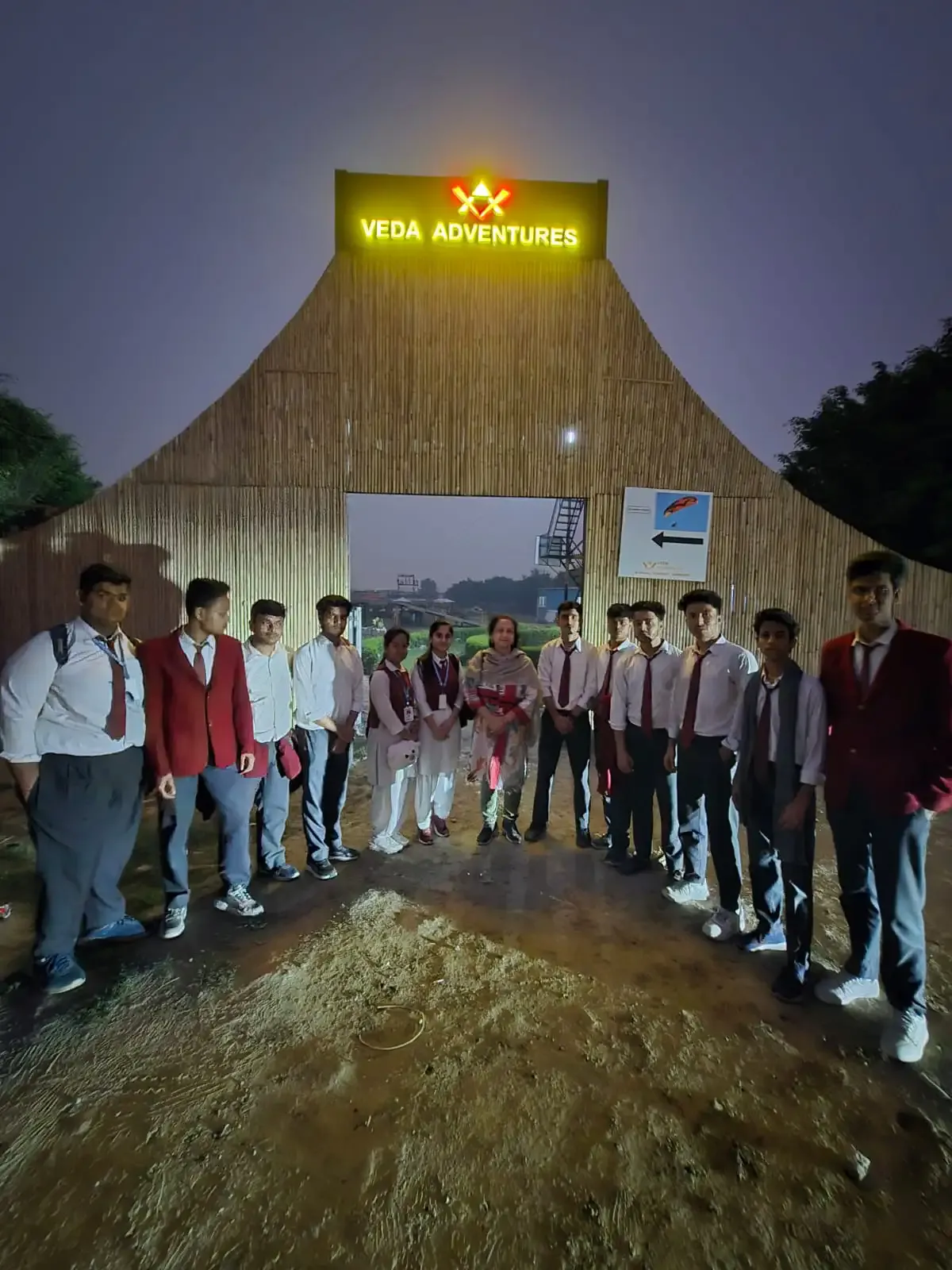 School students arriving at the Veda Adventures Park entrance