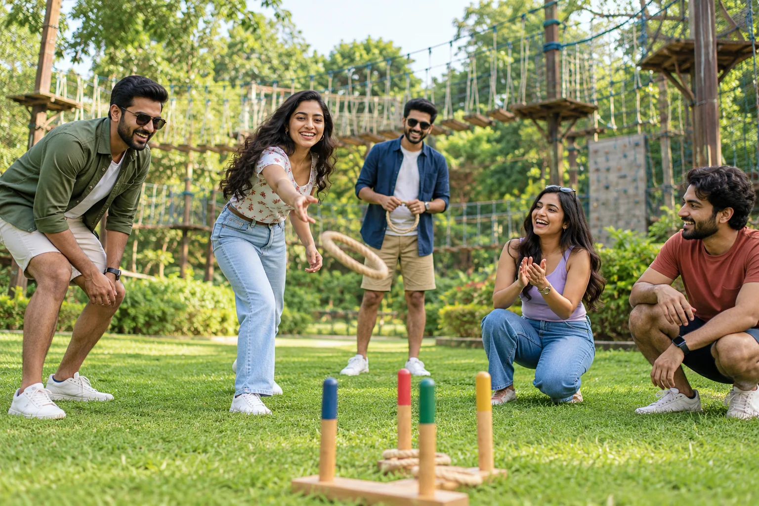 Illustration of friends enjoying outdoor lawn games