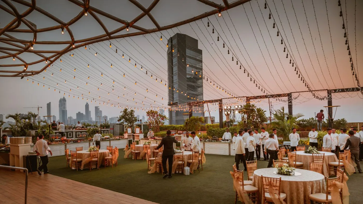 Illustrative decorated event venue for a New Year celebration
