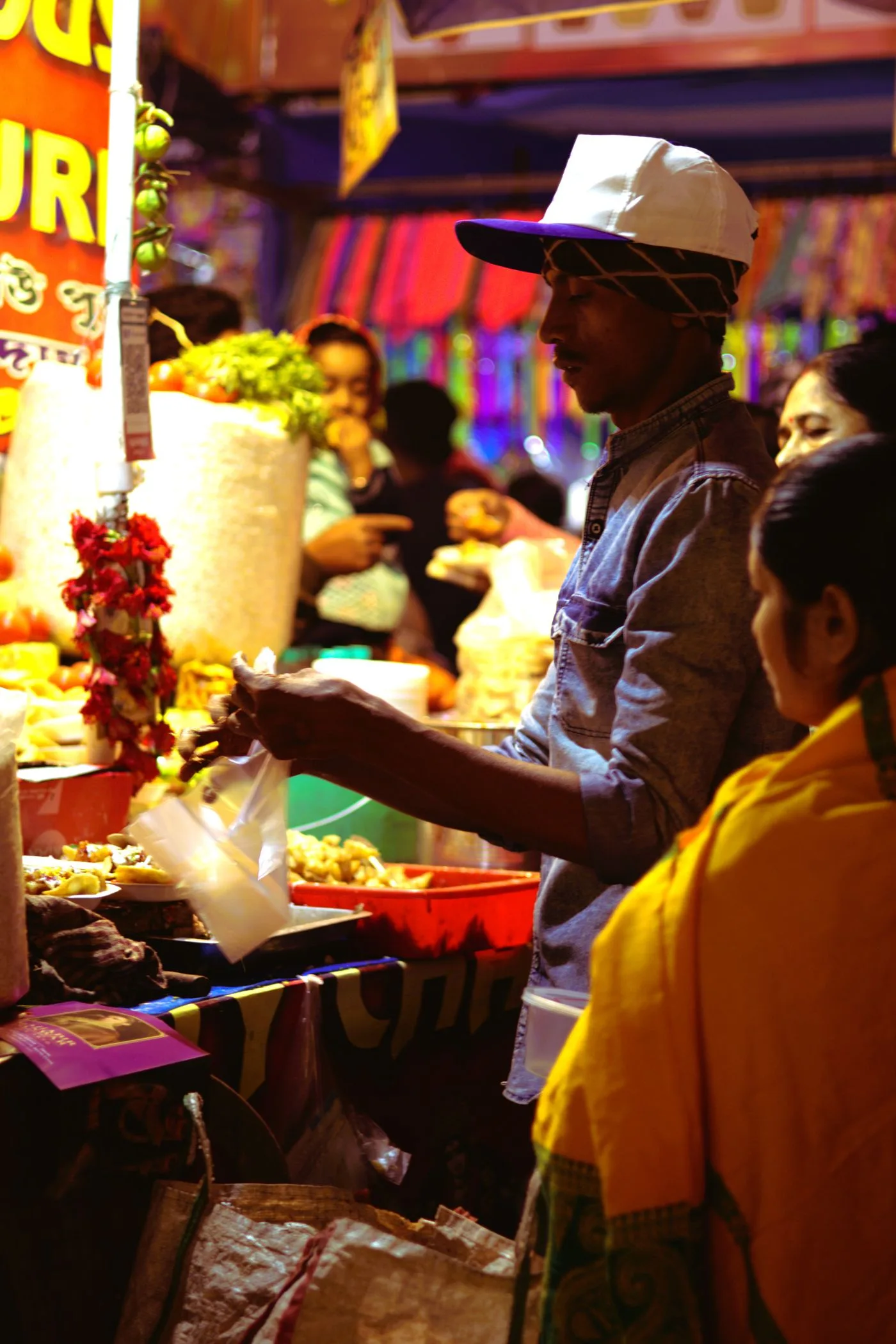 Illustrative Indian street food market at night