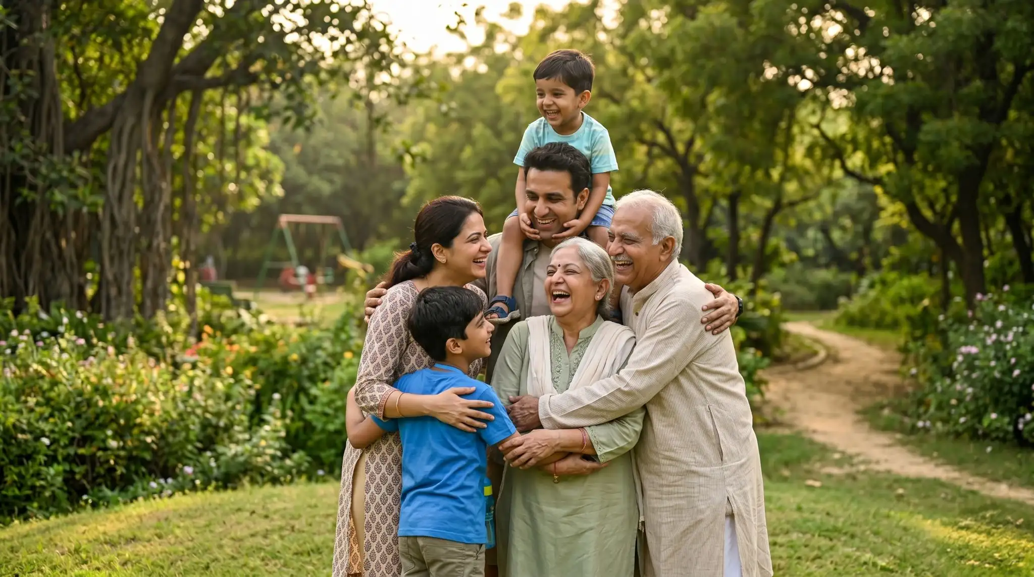 Family bonding moment in a park near Noida