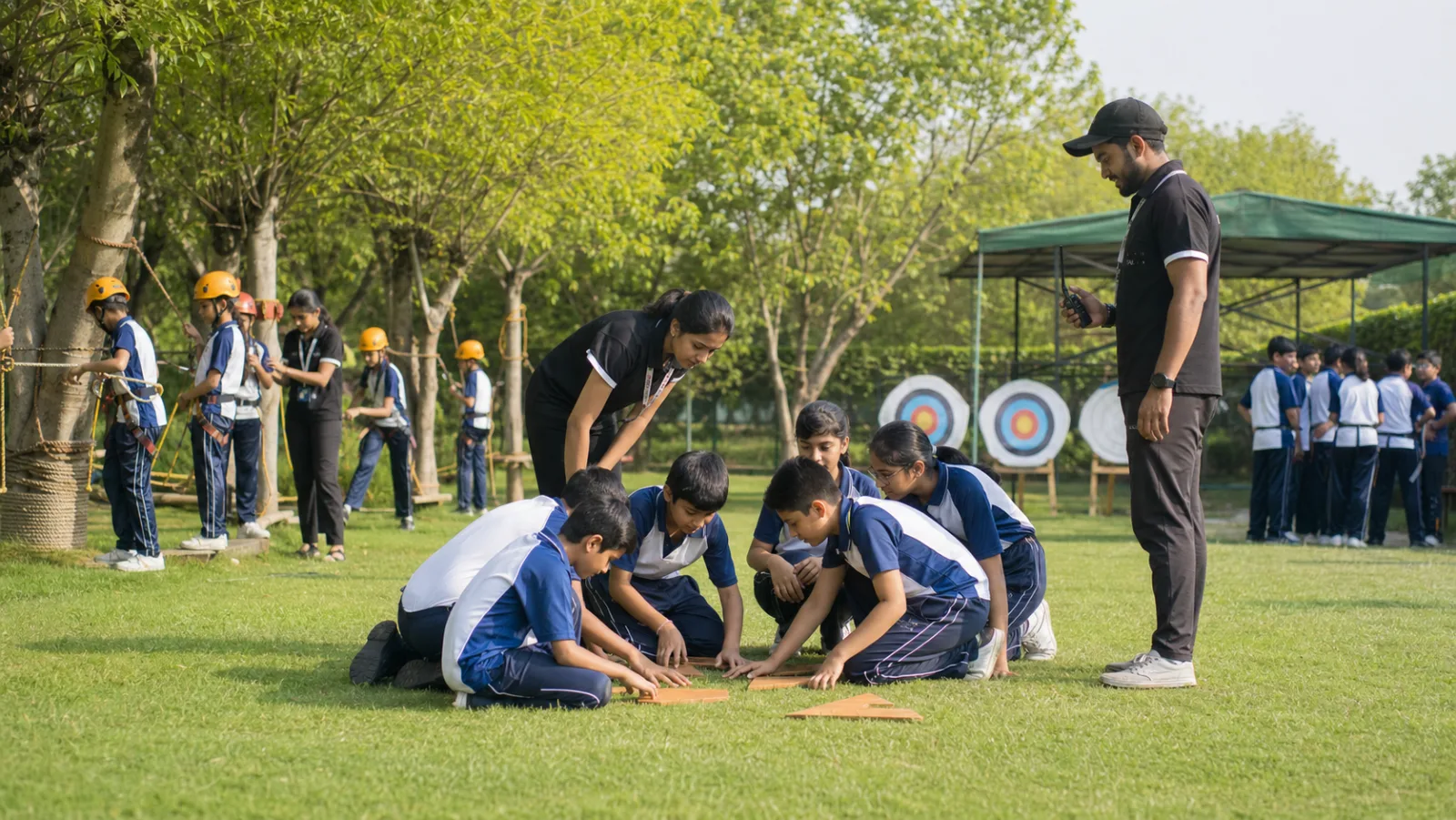 School students enjoying supervised outdoor activities near Delhi NCR